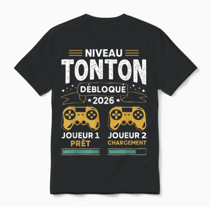 Tonton Gamer Unlocked in 2026 - Pregnancy Announcement 1st Unisex T-Shirt in Black