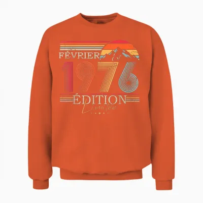 1976 Vintage Février Anniversaire Rétro Homme Femme Cadeau Unisex Sweatshirt - Orange