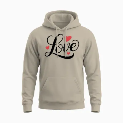 Love Script with Red Hearts Unisex Hoodie - Sand
