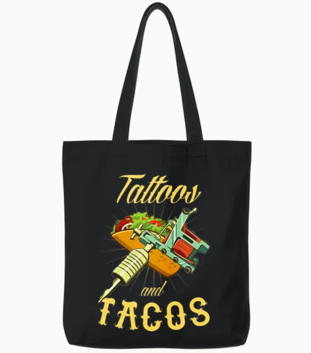 Funny Tacos and Tattoo Tote Bags in Black