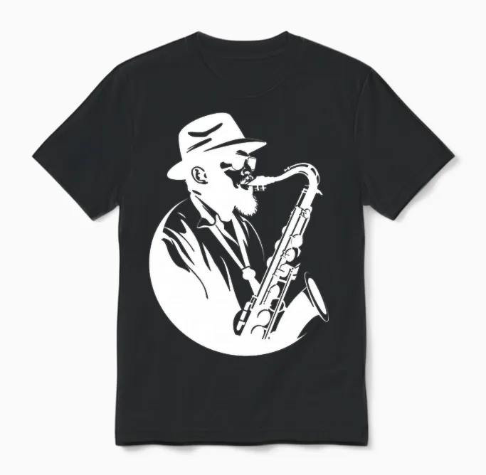 Homme Le Saxophoniste Dessine La Fête Des Pères T-Shirt Haut De Gamme Unisex T-Shirt in Black