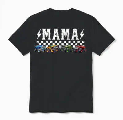 Mama Retro Monster Truck Family Crew Birthday Matching Unisex T-Shirt - Black