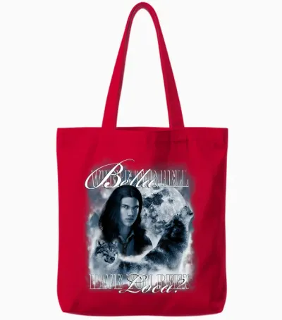 Twilight Saga Retro Jacob Wolf Moon Loca Movie Tote Bags - Red