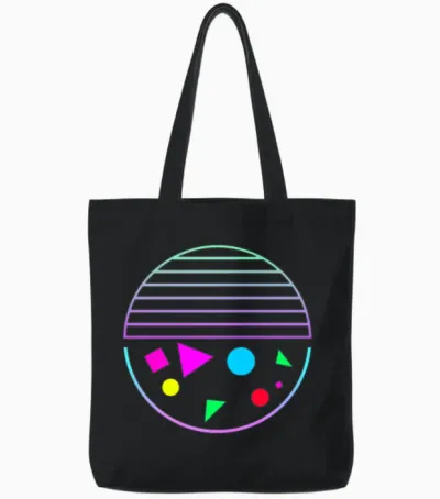 Retro Sunset Style 80s Tote Bags - Black