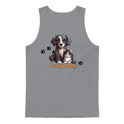 Cute Gray Cat and Dog Wit Each Other Unisex Tank Top - Sport Grey