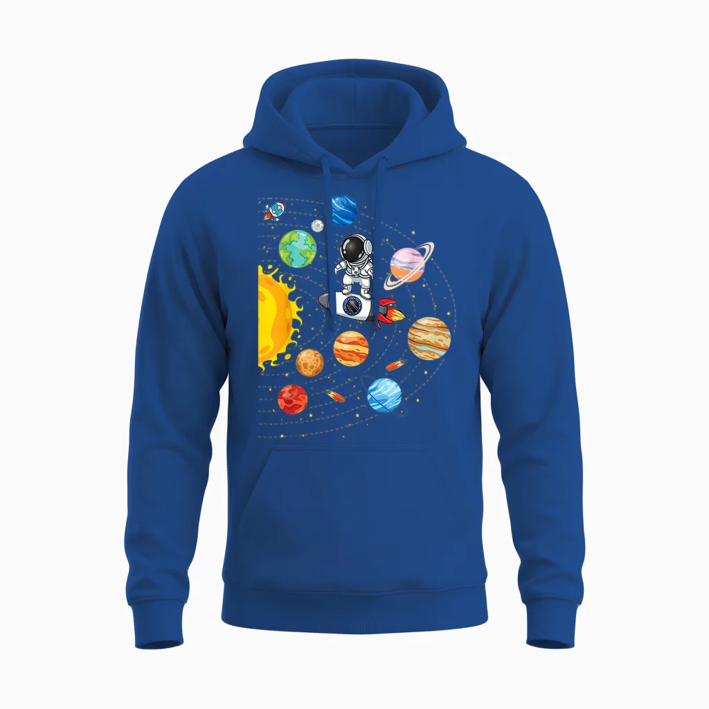 Funny Astronaut Solar System Space Planets Space T-Shirt, Black Unisex Hoodie in Royal