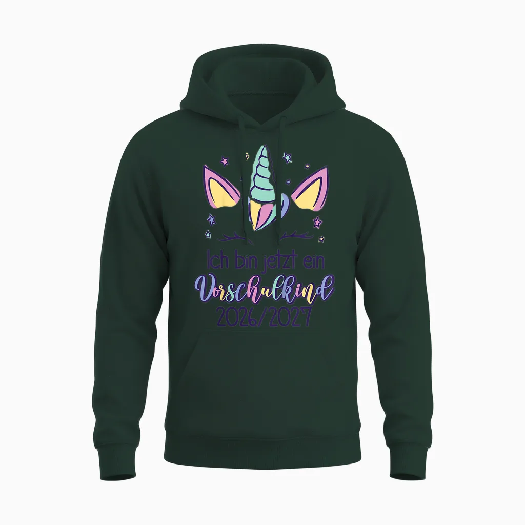 Kinder Einhorn Ich Bin Jetzt Ein Vorschulkind 2026 2027 Unisex Hoodie in Forest