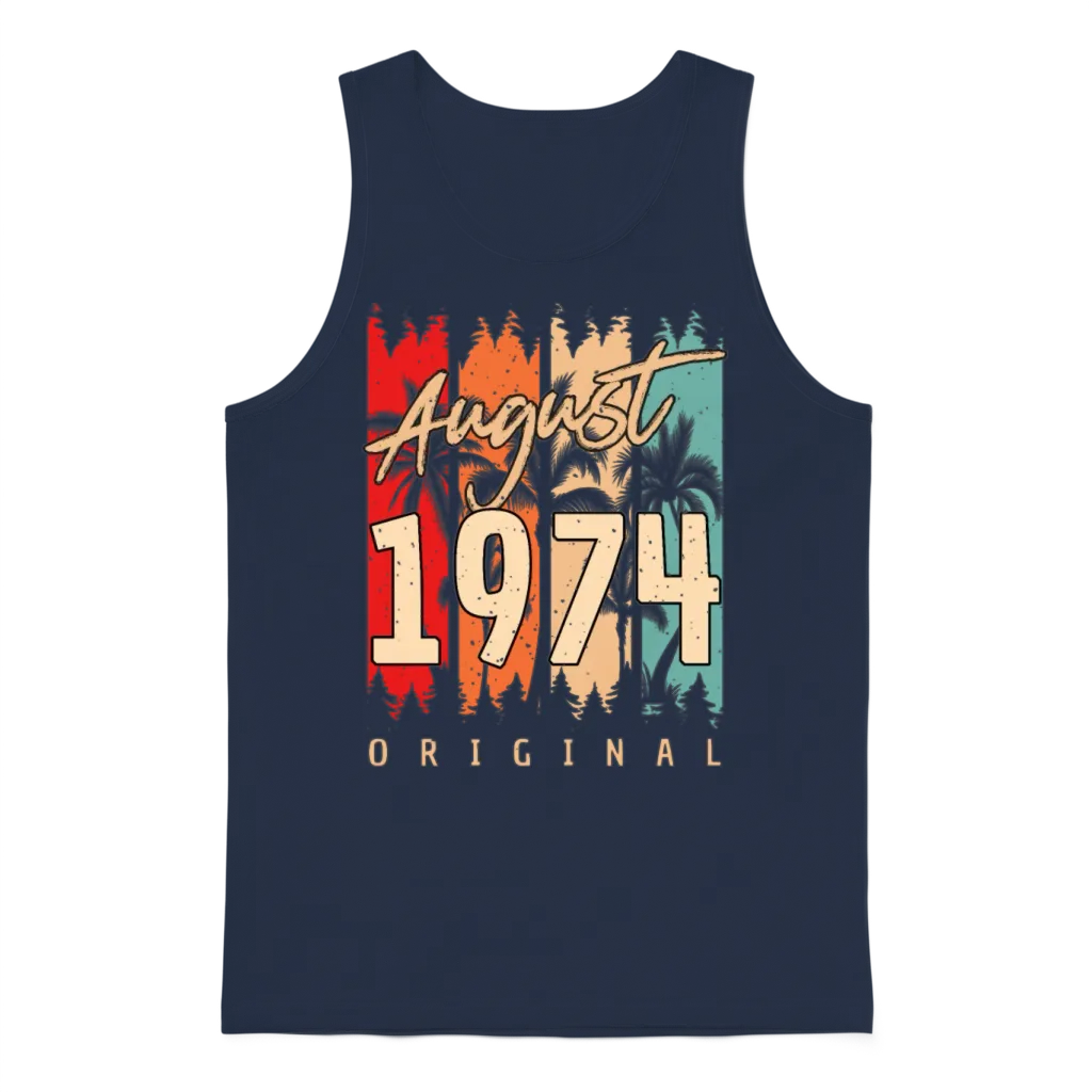 Retro August 1974 Unisex Tank Top - Navy