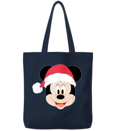Disney Mickey Mouse in Santa Hat Happy Christmas Holiday Tote Bags - Navy