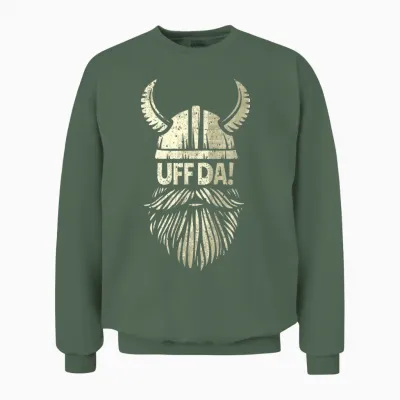 Uff Da Norwegian Quote Scandinavian Viking Helmet Beard Man Unisex Sweatshirt - Military Green