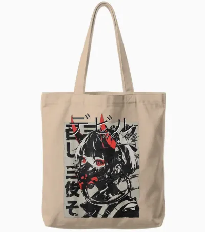 Anime Manga Streetwear Cyberpunk Aesthetic Techwear Harajuku T-Shirt, Black Tote Bags - Natural