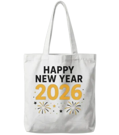 Golden 2026 New Year Firework Tote Bags - White