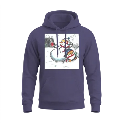 Snowman & Penguin Chilling by Black Sheep Graphix Unisex Hoodie - Heather Sport Dark Navy
