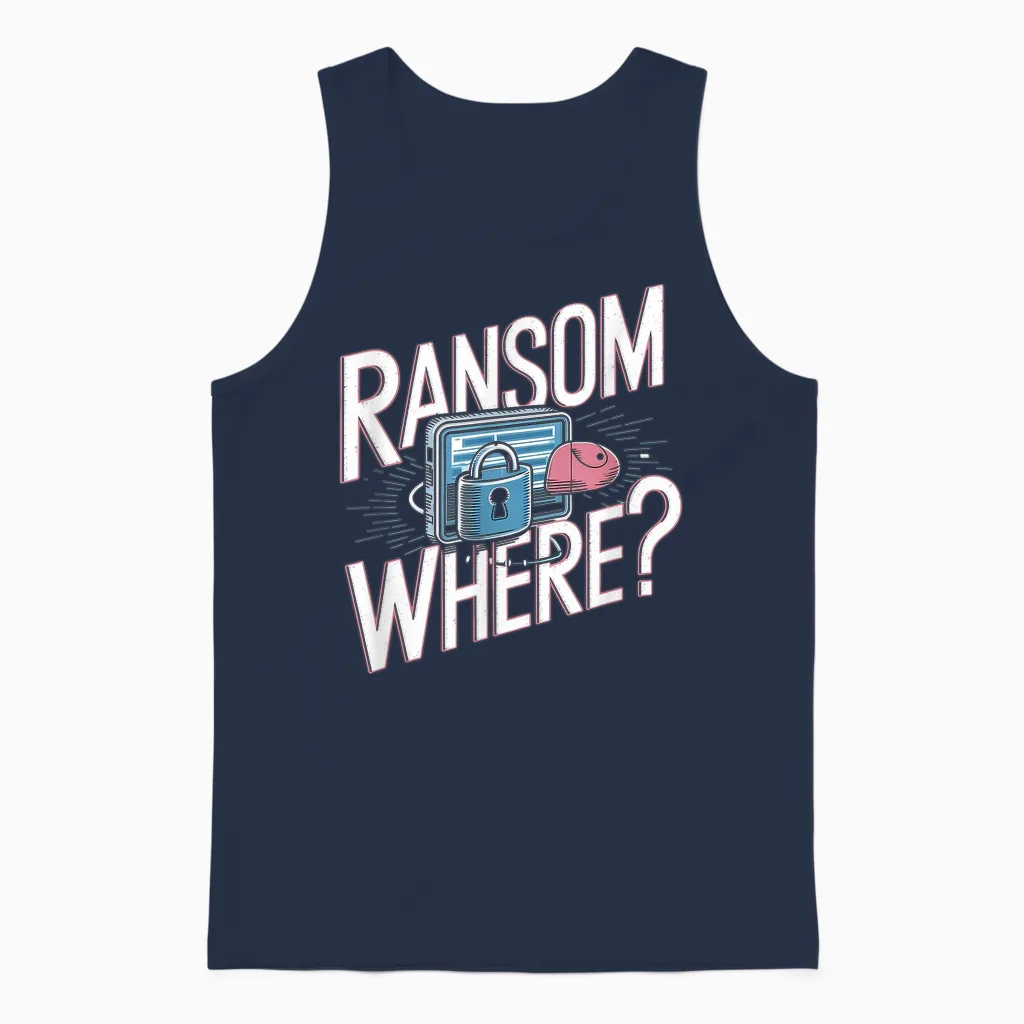 Cyber Security Tech Support Fun Hacker Ransomware Pun Unisex Tank Top in Navy