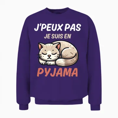 J'peux Pas Je Suis in Pyjamas Fun Gift with a Cat Long Sleeve, Black, S Unisex Sweatshirt - Purple