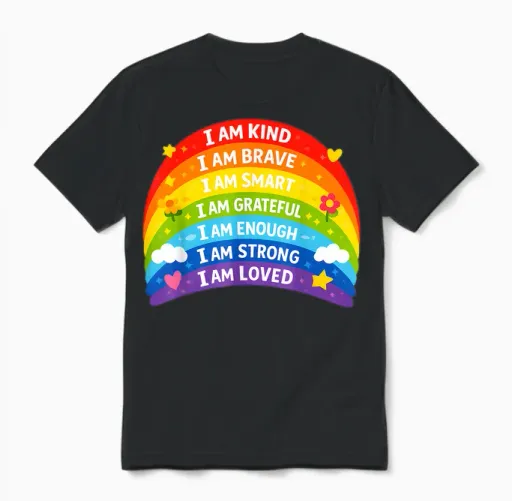 Positive Affirmations Rainbow For Unisex T-Shirt in Black