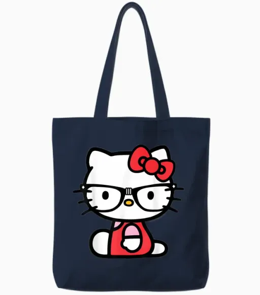 Hello Kitty Nerd Glasses Tote Bags - Navy