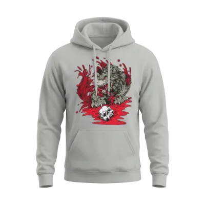 Bloody Wold with Skull and Blood Around Unisex Hoodie - Ash