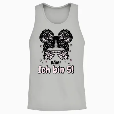 Kids 5th Birthday Girl Messy Bun Bäm! Ich Bin Fünf T-Shirt, Black, S Unisex Tank Top - Ash