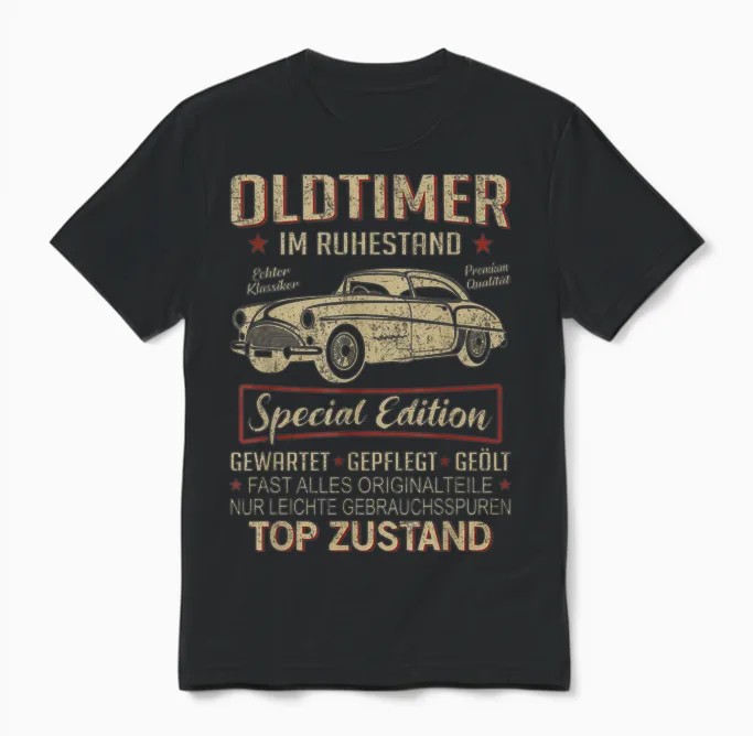 Oldtimer Im Ruhestand Pensionär Rente Rentner Spruch Unisex T-Shirt in Black