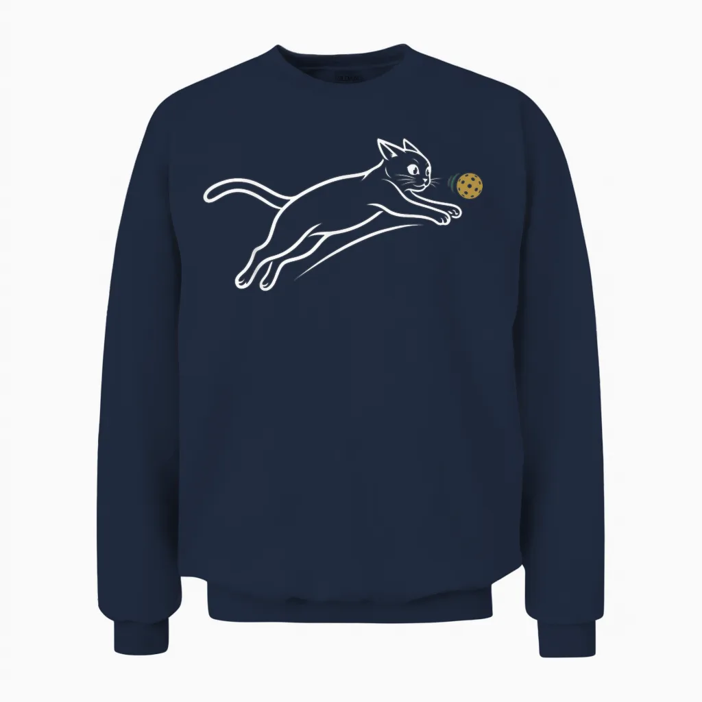 Chat Pickleball Drôle Minimaliste Ligne Poursuite Balle Fans Unisex Sweatshirt in Navy