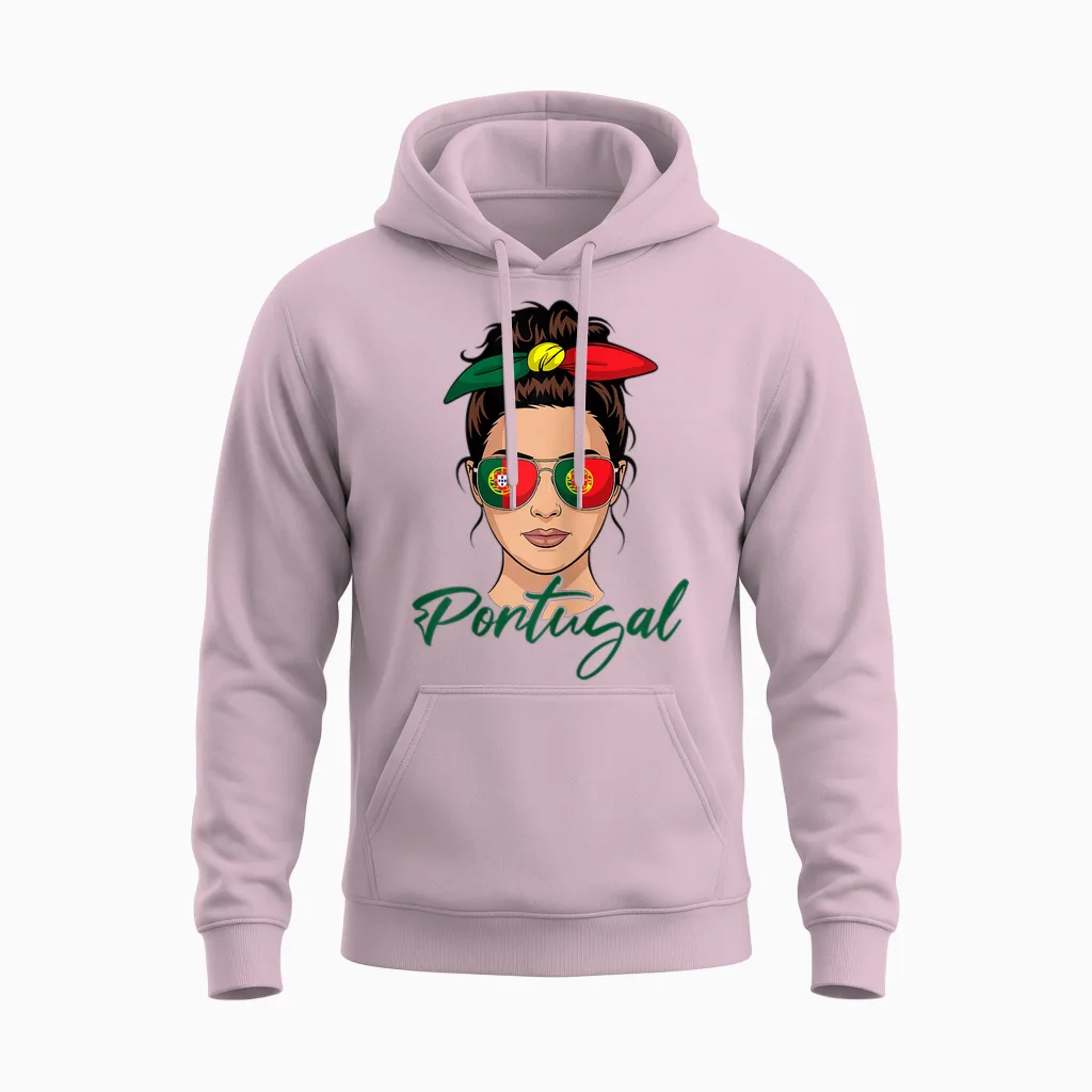 Portuguese Girl Woman Portugal Flag T-Shirt, Black, S Unisex Hoodie in Light Pink