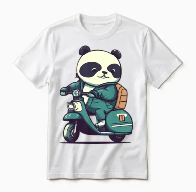 Funny Panda on Scooter Unisex T-Shirt - White
