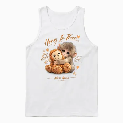Adorable Cute Baby Monkey Punch Men Women Unisex Tank Top - White