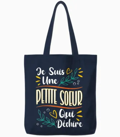 Petite Soeur Qui Déchire Gift Little Sister Birthday T-Shirt, Black, S Tote Bags - Navy