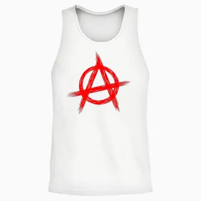 Rotes Anarchistisches Symbol, Verzweifelter Rockstar Der Politischen Anarchie Unisex Tank Top - White