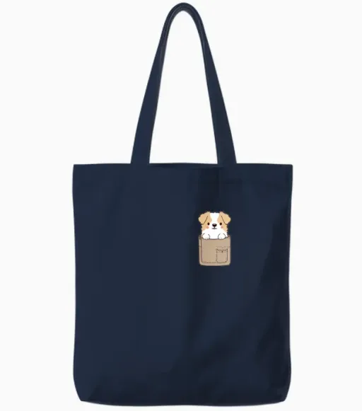 Dog in Pocket Funny Puppy for Dog Lovers Tote Bags - Navy