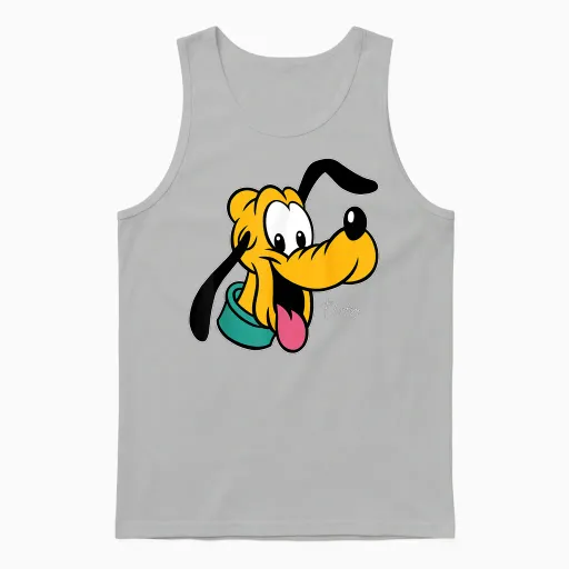Disney Pluto Big Face Retro Character Trip Matching Unisex Tank Top in Ash