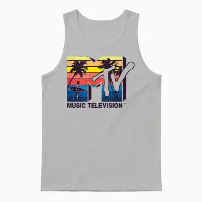 Mademark X Mtv - the Official Mtv Logo with Vintage Surfer and Palms Unisex Tank Top - Ash