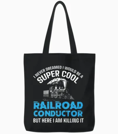 Railroad Conductor, Railroad Railfan Tote Bags - Black