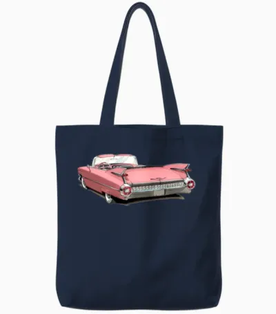 Classic Pink Cadillac Tote Bags - Navy