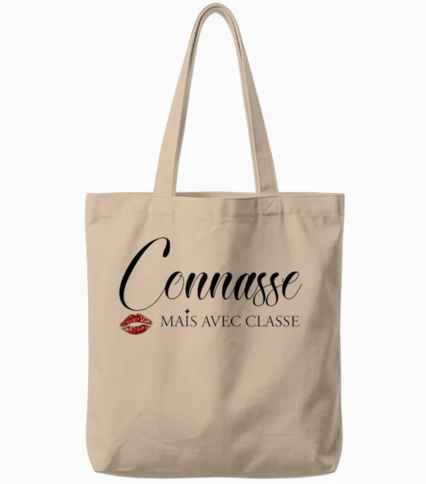 Connasse but with Class Beautiful Gift Sister Friend Girlfriend T-Shirt, Black, S Tote Bags in Natural