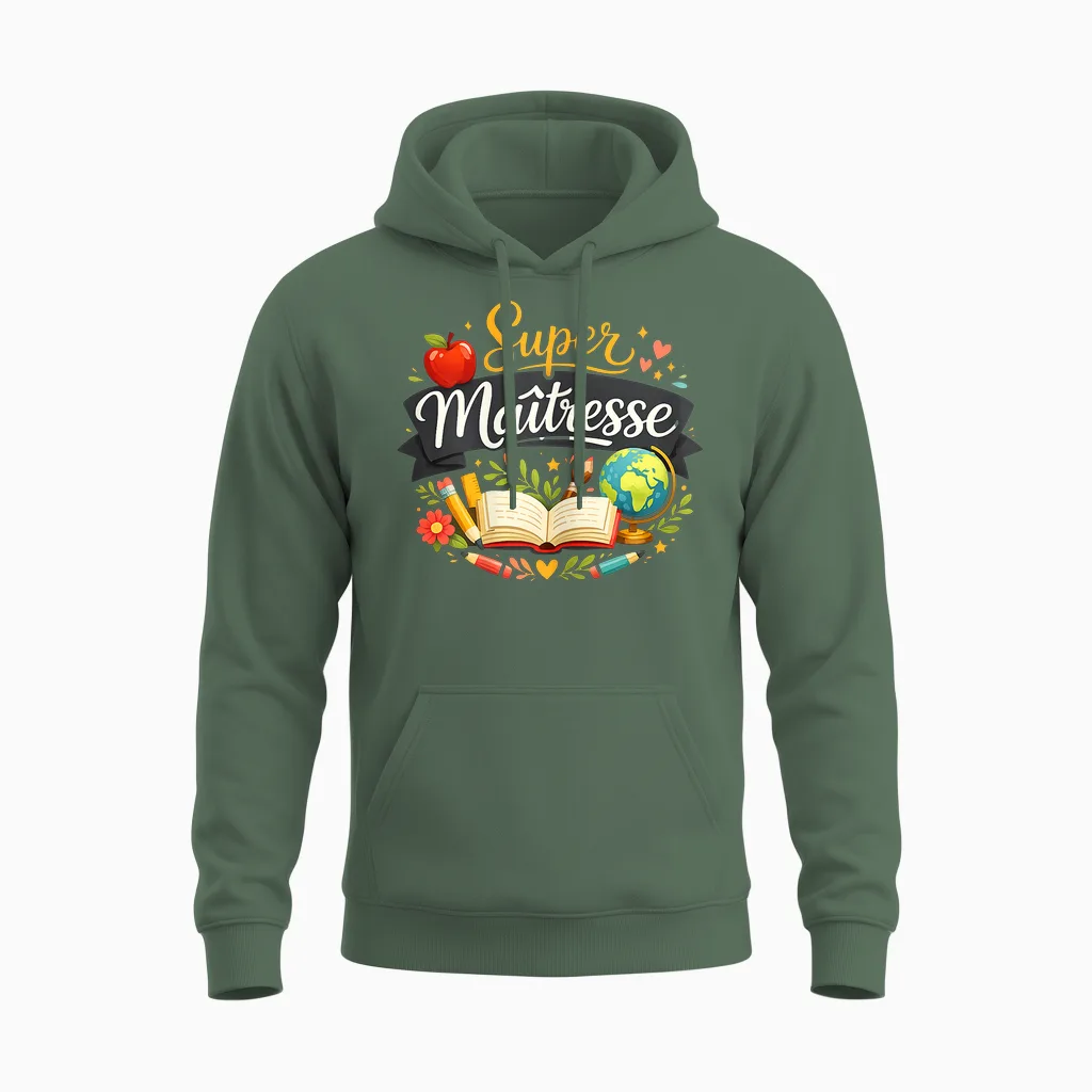 Cadeau Super Maîtresse D'école Fin D'année Drole Enseignante Unisex Hoodie in Military Green