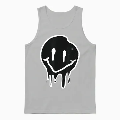 Smile Face Emoticons Fun Graffiti Smileys Graphic T-Shirt, Black, S Unisex Tank Top - Ash