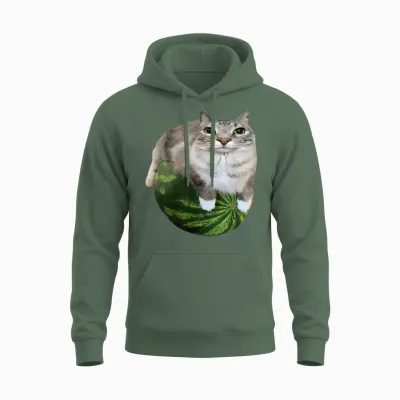 Watermelon Cat Silly Cat Meme Unisex Hoodie - Military Green