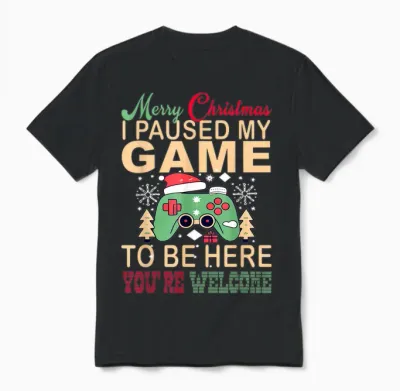 I Paused My Game to Be Here Christmas Unisex T-Shirt - Black