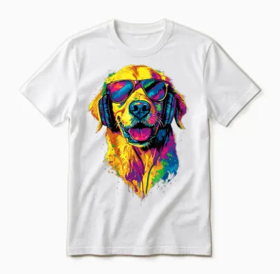 Golden Retriever with Sunglasses I Love Dogs T-Shirt, Black, S Unisex T-Shirt - White