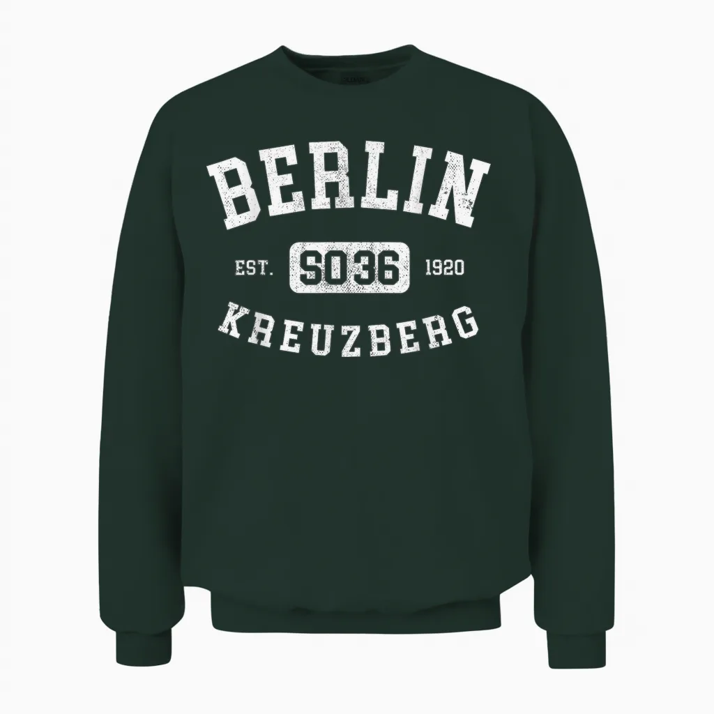 Berlin Kreuzberg So 36 Vintage College Style Berlin Unisex Sweatshirt in Forest