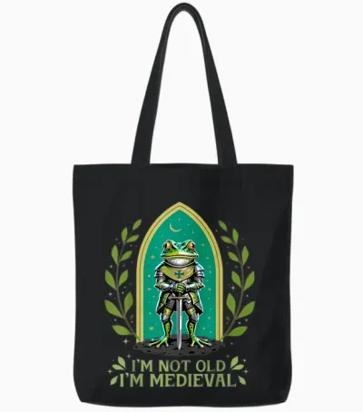 Im Not Old I'm Medieval Funny Frog Knight Fantasy Humour Tote Bags - Black