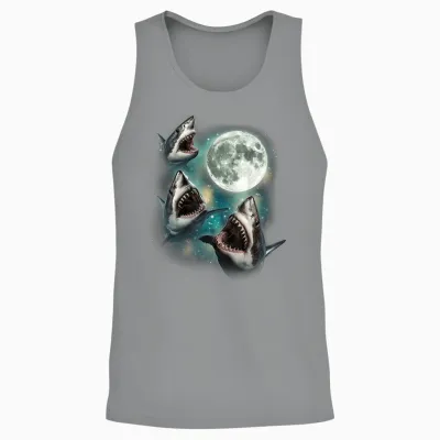 Three Shark Moon | 3 Great Whites Howling Wolfs Moon Parody Unisex Tank Top - Sport Grey
