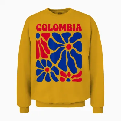 Colombia Floral Boho Flowers Cute Groovy Colombian Girl Unisex Sweatshirt - Gold