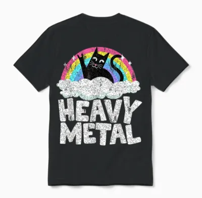 Heavy Metal Cat Satanic Children's Punk Rock Band Metal Rainbow T-Shirt, Black Unisex T-Shirt - Black