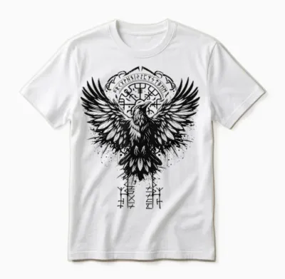 Valhalla Raven Raven Odin Runes Nordic Compass Viking T-Shirt, Grey, S Unisex T-Shirt - White