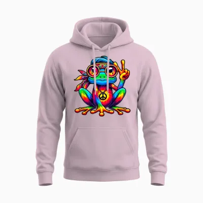 Tie Dye Hippie Frog Peace Sign 70s Party & 60s Costume Unisex Hoodie - Light Pink
