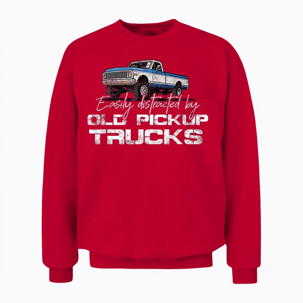 Easily Distracted by Old Pickup Trucks Shirt for Men Retro Unisex Sweatshirt in Red
