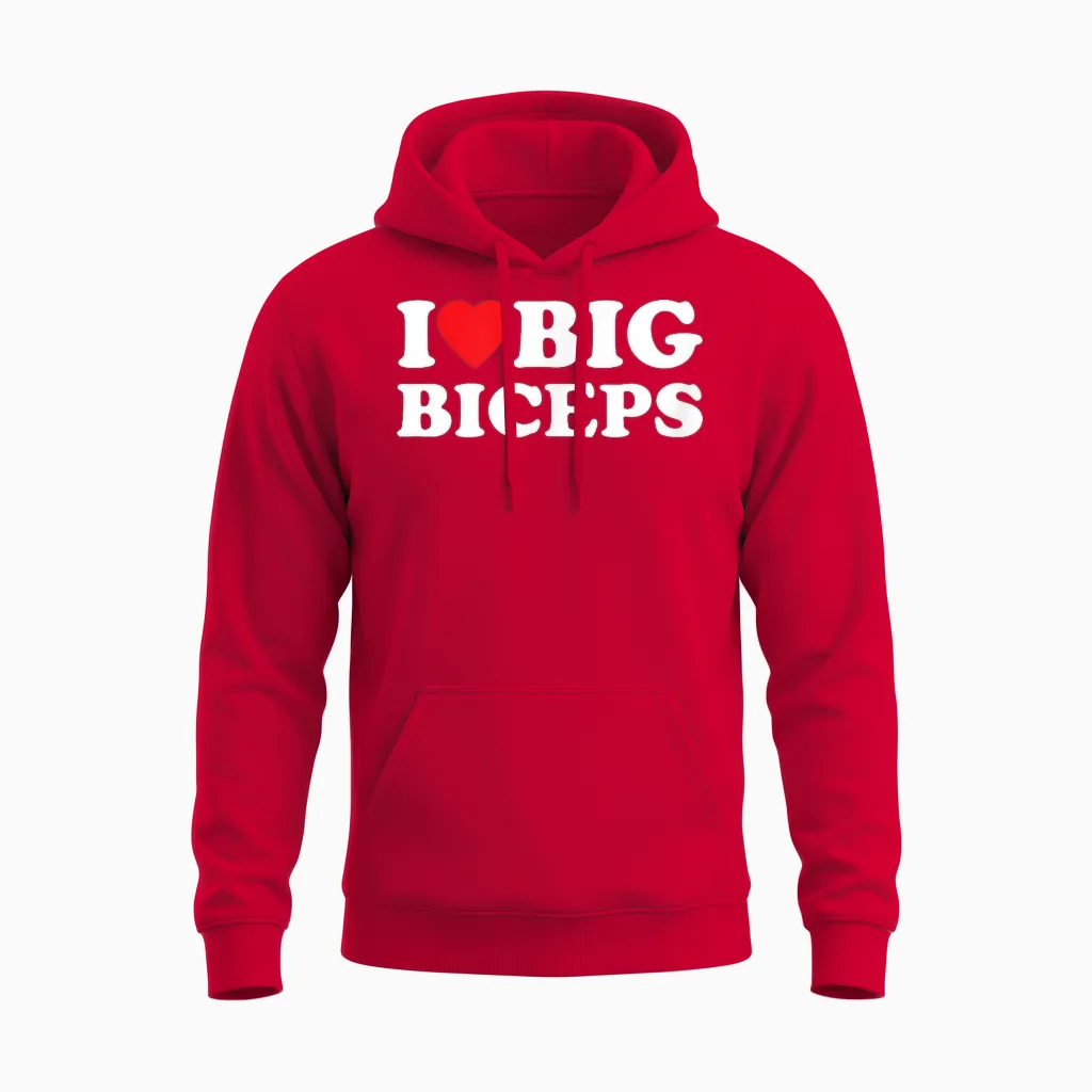 I Love Big Biceps Gym and Sports Unisex Hoodie in Red